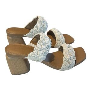 Universal Thread Braided Strap Mule Block Heels Cream Size 8.5